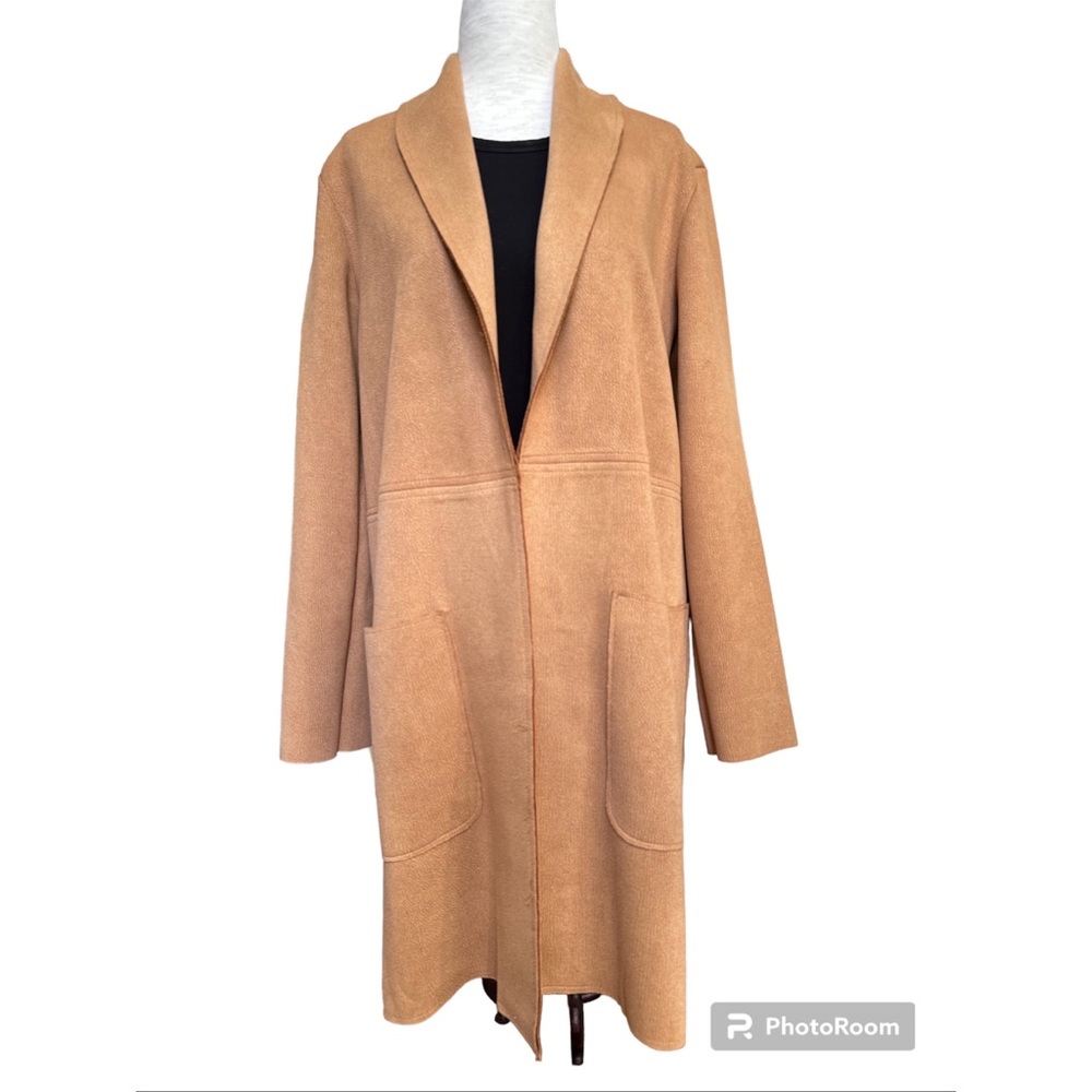 Zara Faux Suede Camel Longline Open Coat, S - Picture 5 of 16